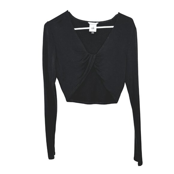 Cabi ATC Cropped Twist Front Tee | Black Long Sleeve Crop Top | Women’s Size S - Picture 1 of 12